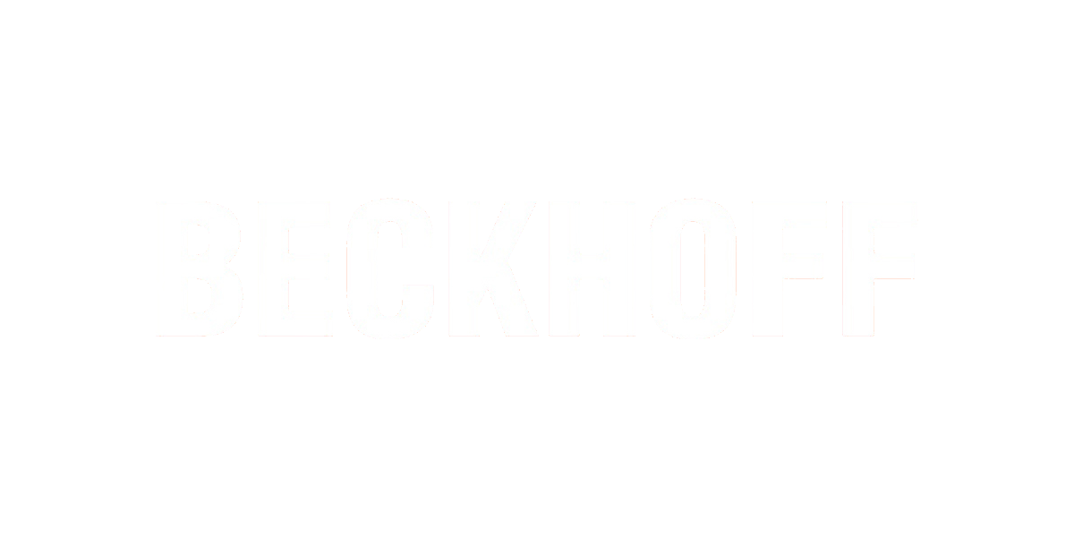 Beckhoff-Logo in großen weißen Buchstaben auf schwarzem Hintergrund.