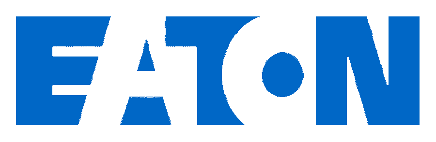Eaton Unternehmenslogo in blauer Schrift mit stilisierten Buchstaben.